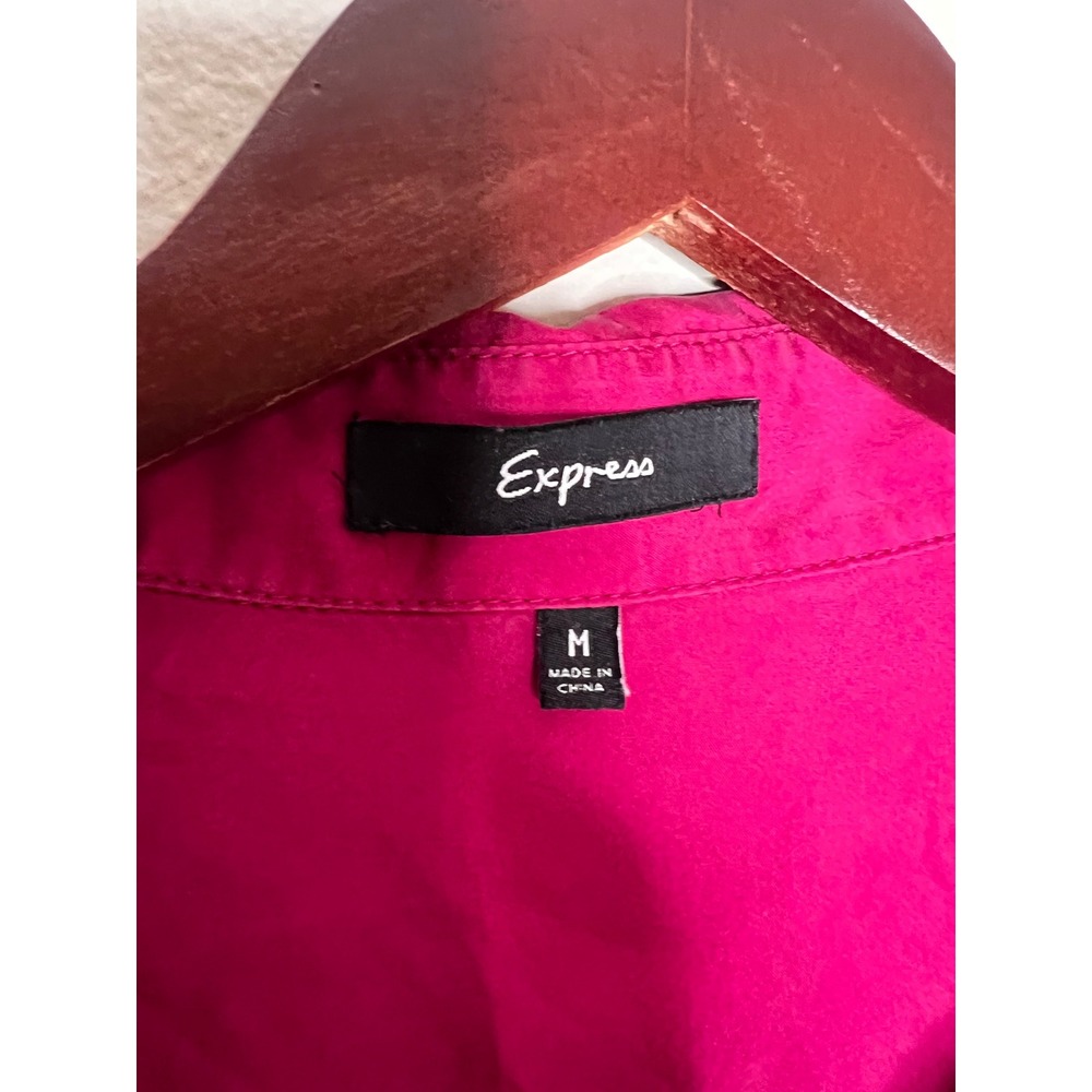 Express Vintage 100% Silk Magenta Pink Roll Tab Button Down Shirt Long Sleeve - Picture 3 of 8